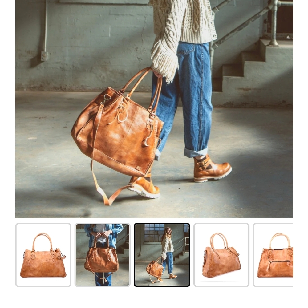 Classic Tan Rustic Leather Tote Bag with Shoulder Strap